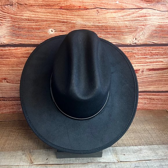 Western Cowboy Tall crown Faux Black Short Brim Felt Hat Tejana Copa Alta Vaquer - Picture 7 of 10